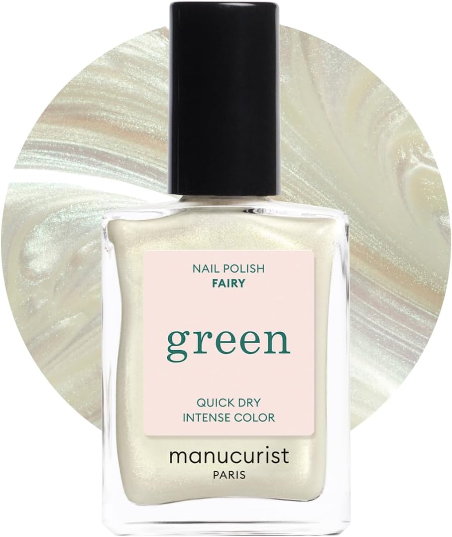Manucurist - Green Fairy - Pearlescent Holographic White Nail Polish - Natural Classic Nail Polish 9-Free - Vegan and Plant-Based - Manicure &amp;amp; Nails Care - 15 Ml