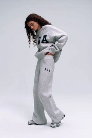 Ada Knit Straight Leg Sweatpants - Light Grey Melange/navy Blue