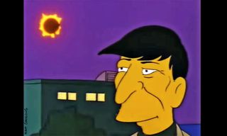A still from a 1993 episode of the long-running TV show, "The Simpsons" that featured a total solar eclipse and the voice of Leonard Nimoy.