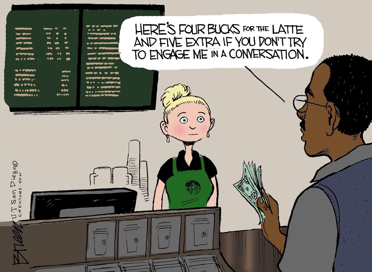 Editorial cartoon U.S. Starbucks race