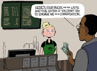 Editorial cartoon U.S. Starbucks race