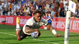 Josua Tuisova of Fiji scores his team's first try during the Rugby World Cup France 2023