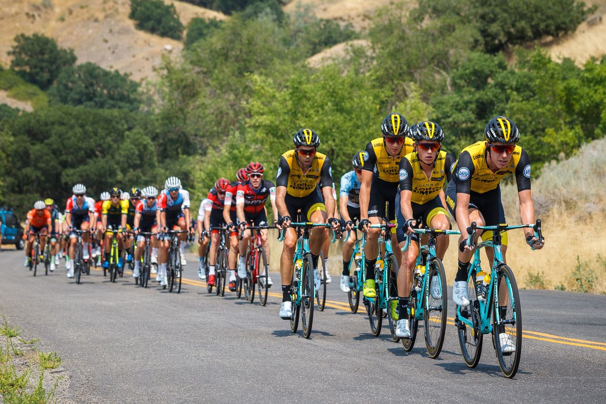 LottoNL-Jumbo lead the peloton during stage 4 at the Tour of Utah