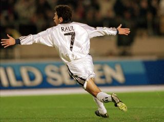 Raul celebrates after scoring for Real Madrid against Vasco da Gama in the 1998 Intercontinental Cup