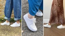 Molly Smith, Rivkie Baum and Caroline Parr testing the best white trainers 