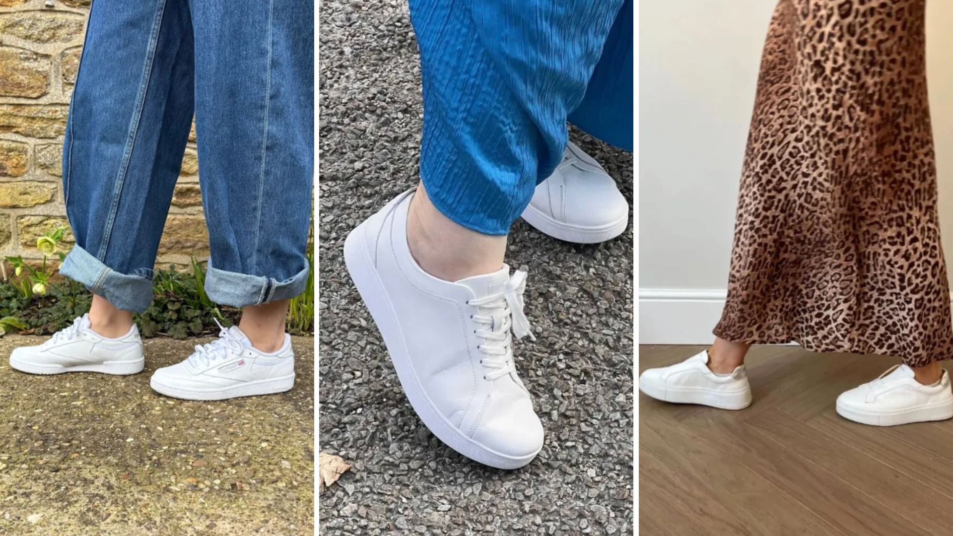 Molly Smith, Rivkie Baum and Caroline Parr testing the best white trainers 