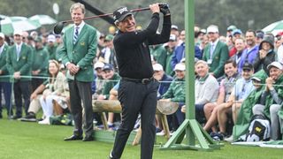 Gary Player hits the ceremonial tee shot at Augusta
