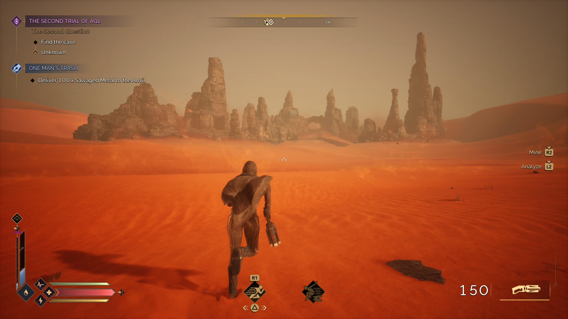 Running across a wide expanse of red sand in Dune Awakening on PS5