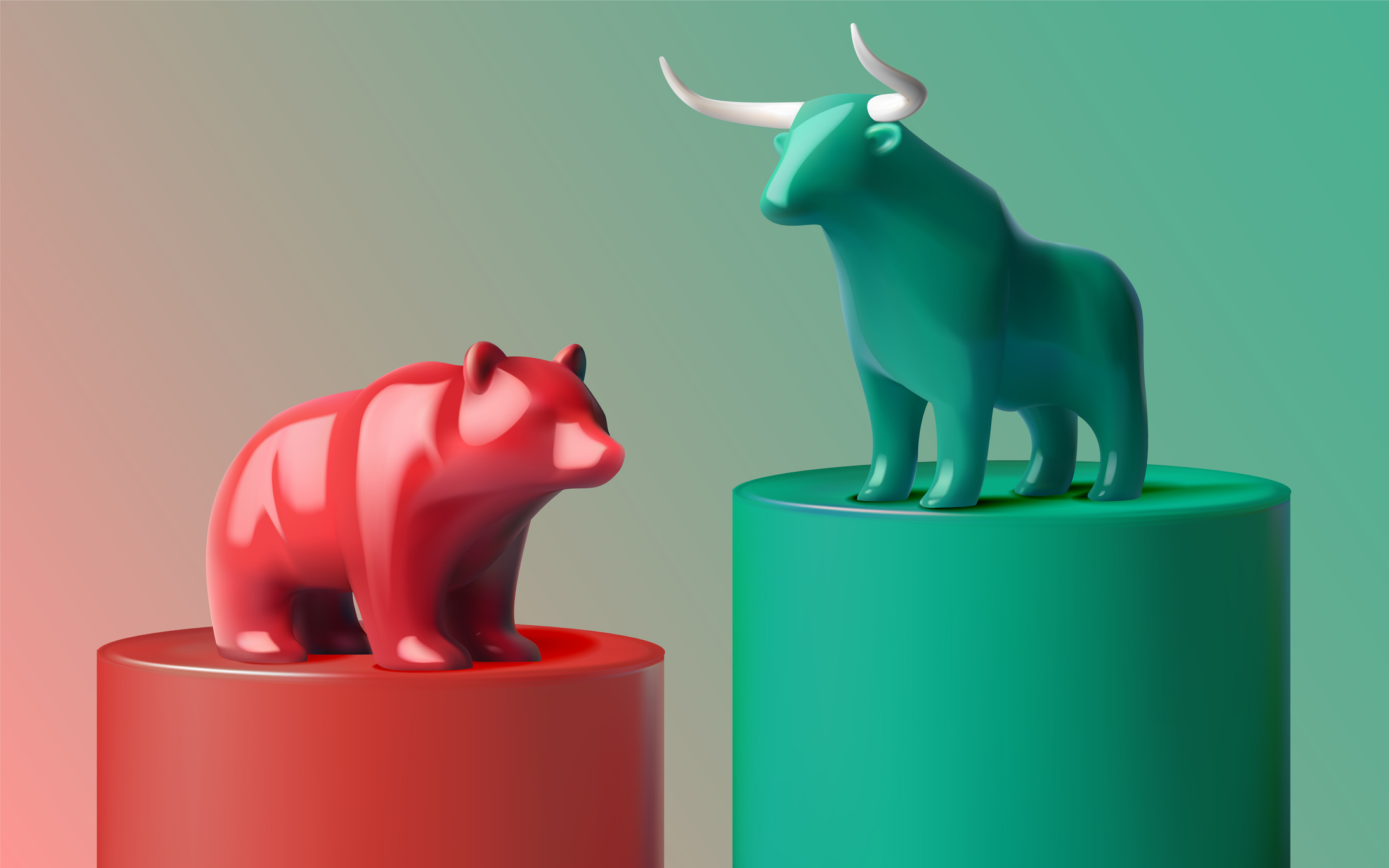 green bull red bear rising falling stock market trends