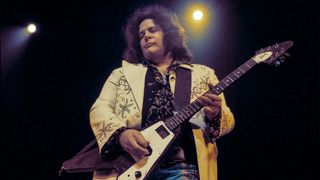 Leslie West performing with West, Bruce and Laing, 1973