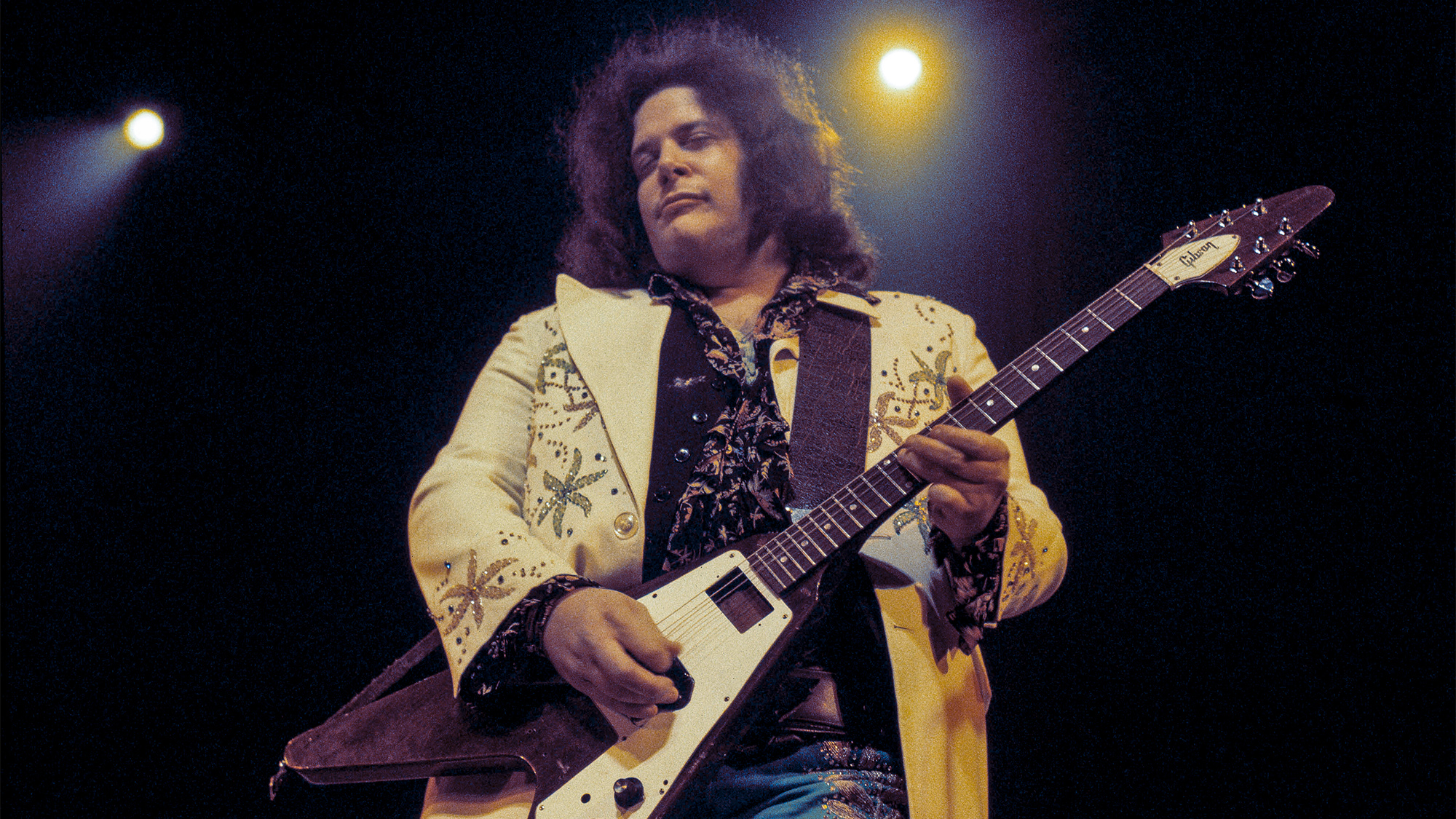 Leslie West performing with West, Bruce and Laing, 1973