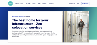 A website screenshot of Zen Internet Colocation Services
