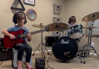 A still image from Coen Krysiak's TikTok video showing him playing Killing In The Name