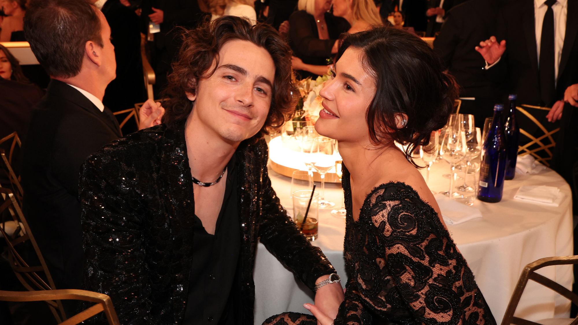 Timoth&amp;eacute;e Chalamet and Kylie Jenner attend the 81st Golden Globe Awards
