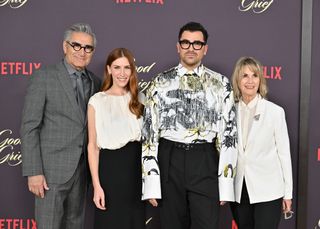 Eugene Levy, Sarah Levy, Dan Levy and Deborah Divine attend the Los Angeles Premiere of Netflix's 'Good Grief.'
