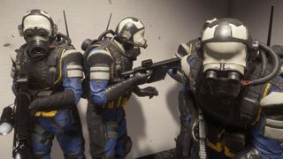 Nine-Tailed Fox soldiers in an elevator