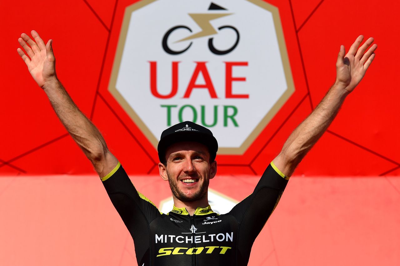 Adam Yates (Mitchelton-Scott) on the podium