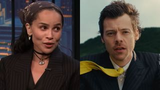 From left to right: Zoe Kravitz on Late Night with Seth Meyers and Harry Styles in the American Girls music video.