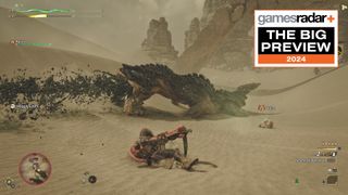 The Balahara monster crawls along the dunes as we try to hunt it down for our Monster Hunter Wilds Big Preview