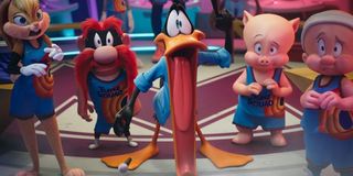 Lola Bunny, Tazmanian Devil, Daffy Duck, Porky Pig and Elmer Fudd in the Toon Squad in Space Jam: A New Legacy