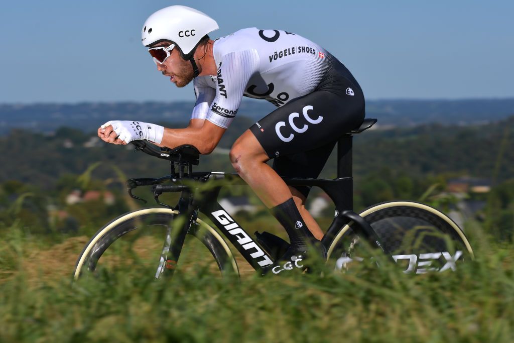 Patrick Bevin in the Vuelta a Espana stage 10 time trial in Pau