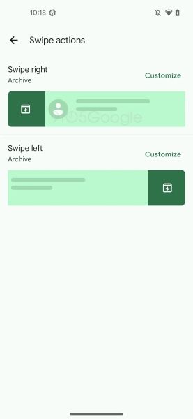 Google Messages "Swipe actions" settings