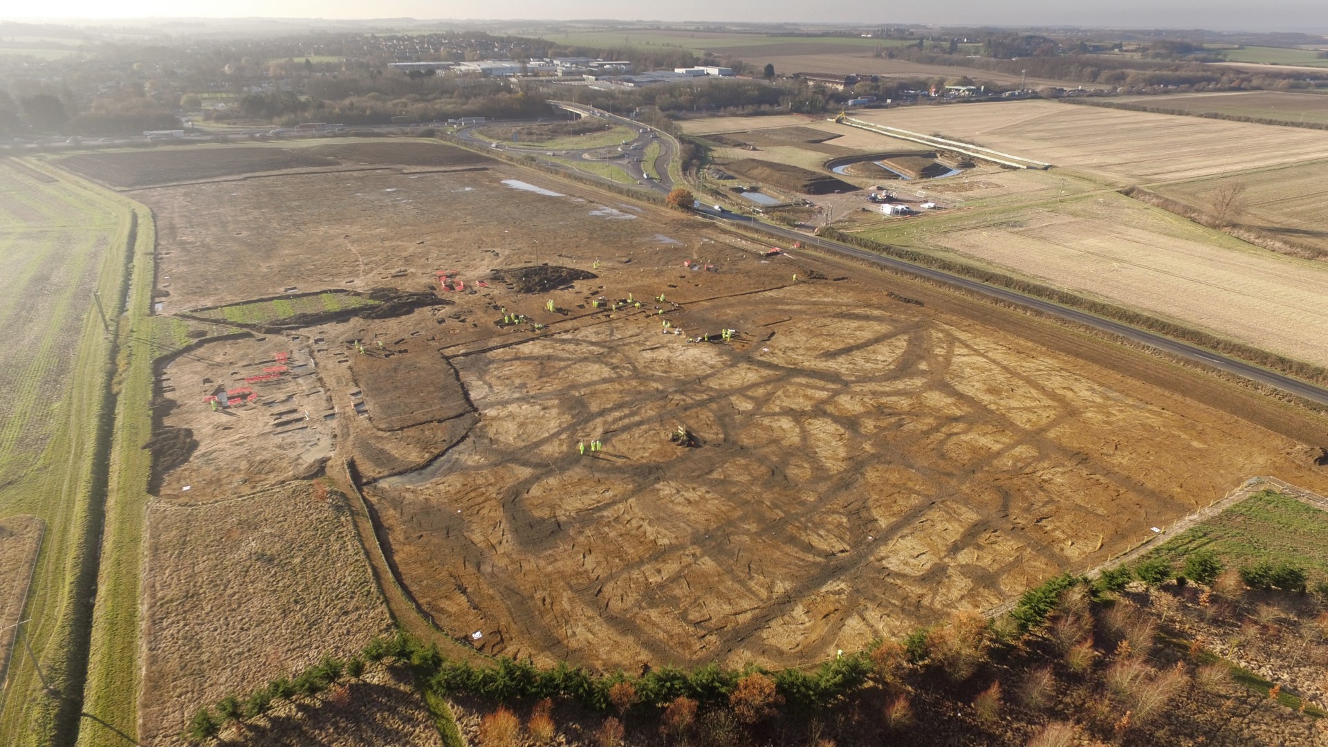 This aerial photo shows the archaeological site at Bar Hill. It was in use between roughly 400 B.C. - A.D. 70.