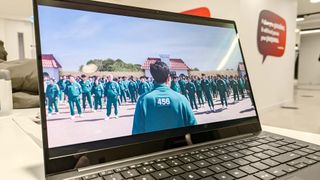 Samsung Galaxy Chromebook Plus showing Squid Game on display