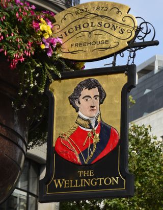 A close-up of a pub sign - The Wellington