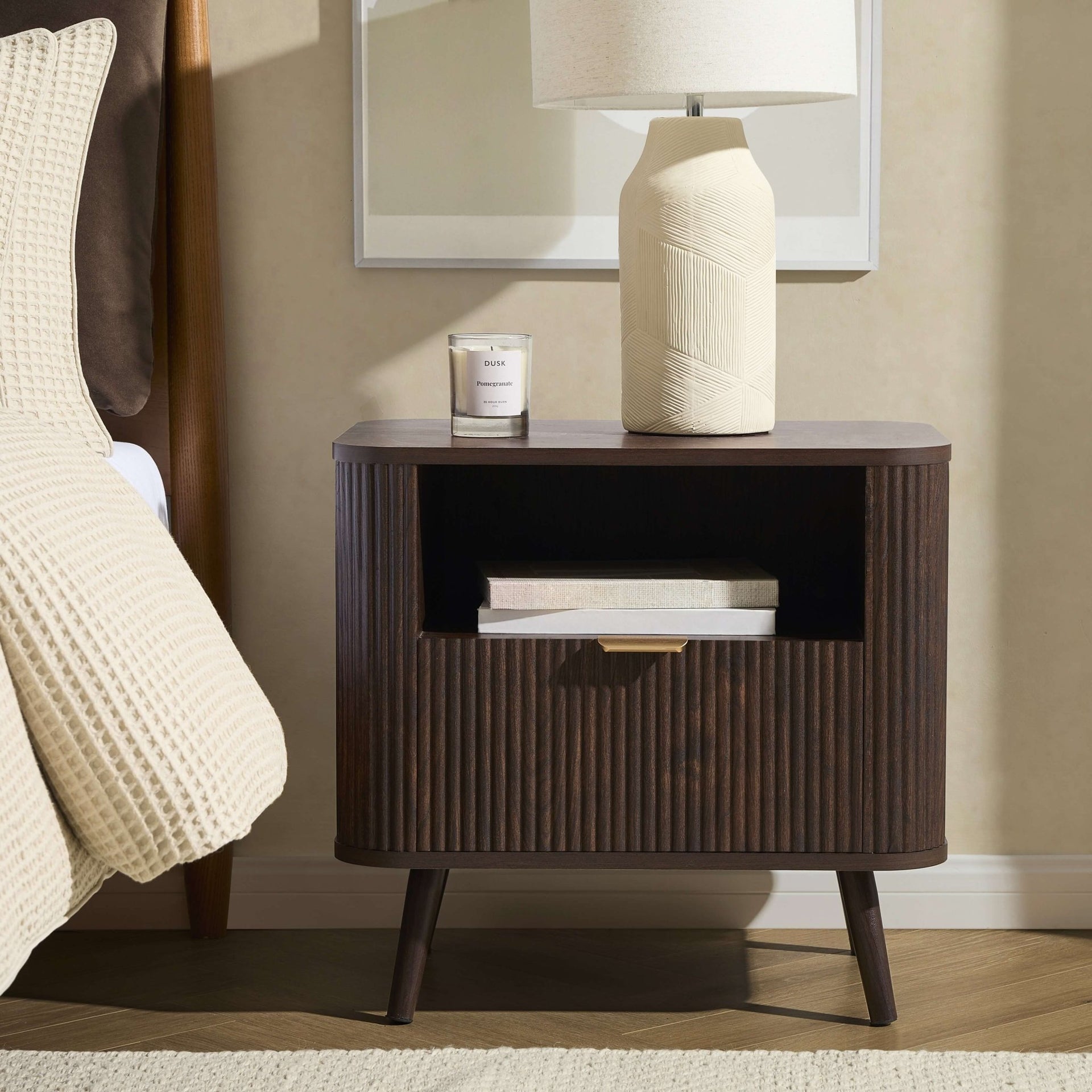 Hattie 1 Drawer Bedside With Shelf - Walnut