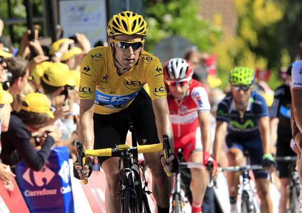 Bradley Wiggins (Sky) at the finish line of stage 10 in Bellegarde-sur-Valserine.