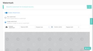 Watermarking options are pretty generous, with scope for changing opacity, size, font or even using your own image