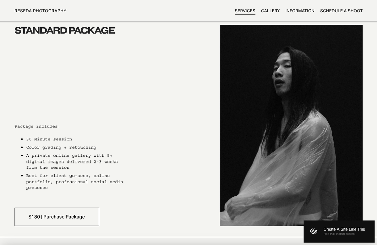 screenshot of Squarespace template