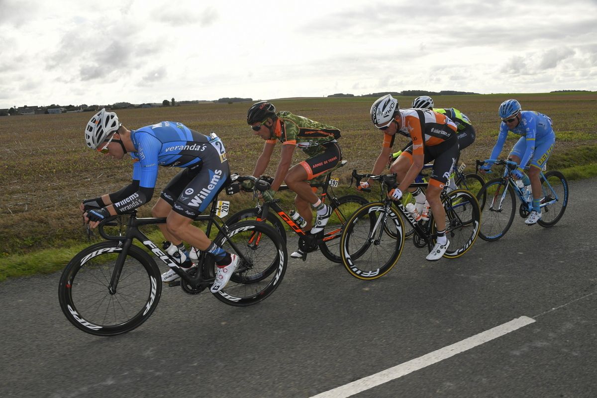 The breakaway lead by Michael Goolaerts (Verandas Willems Crelan)
