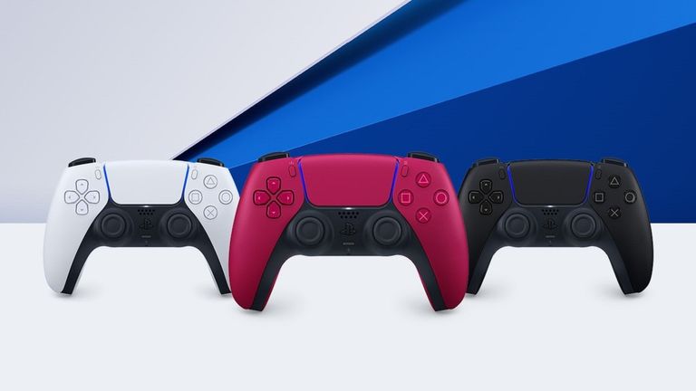 PS5 DualSense controllers white red black