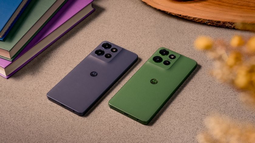 The Motorola Moto G Power in grey and green on a desk