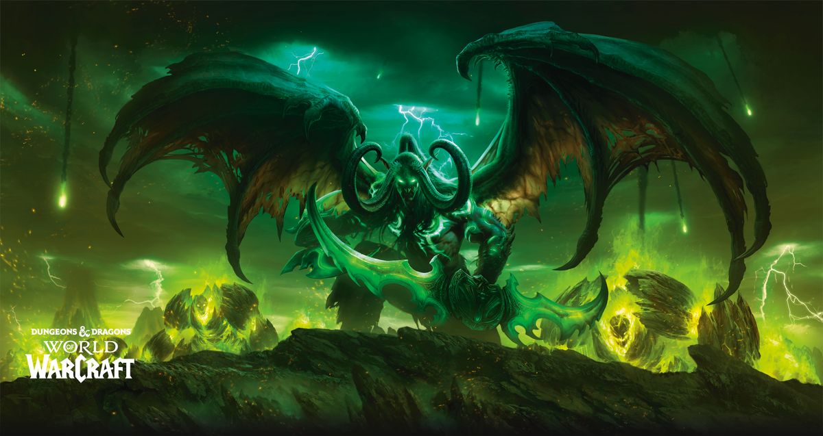 A winged Demon Hunter against a glowing green environment