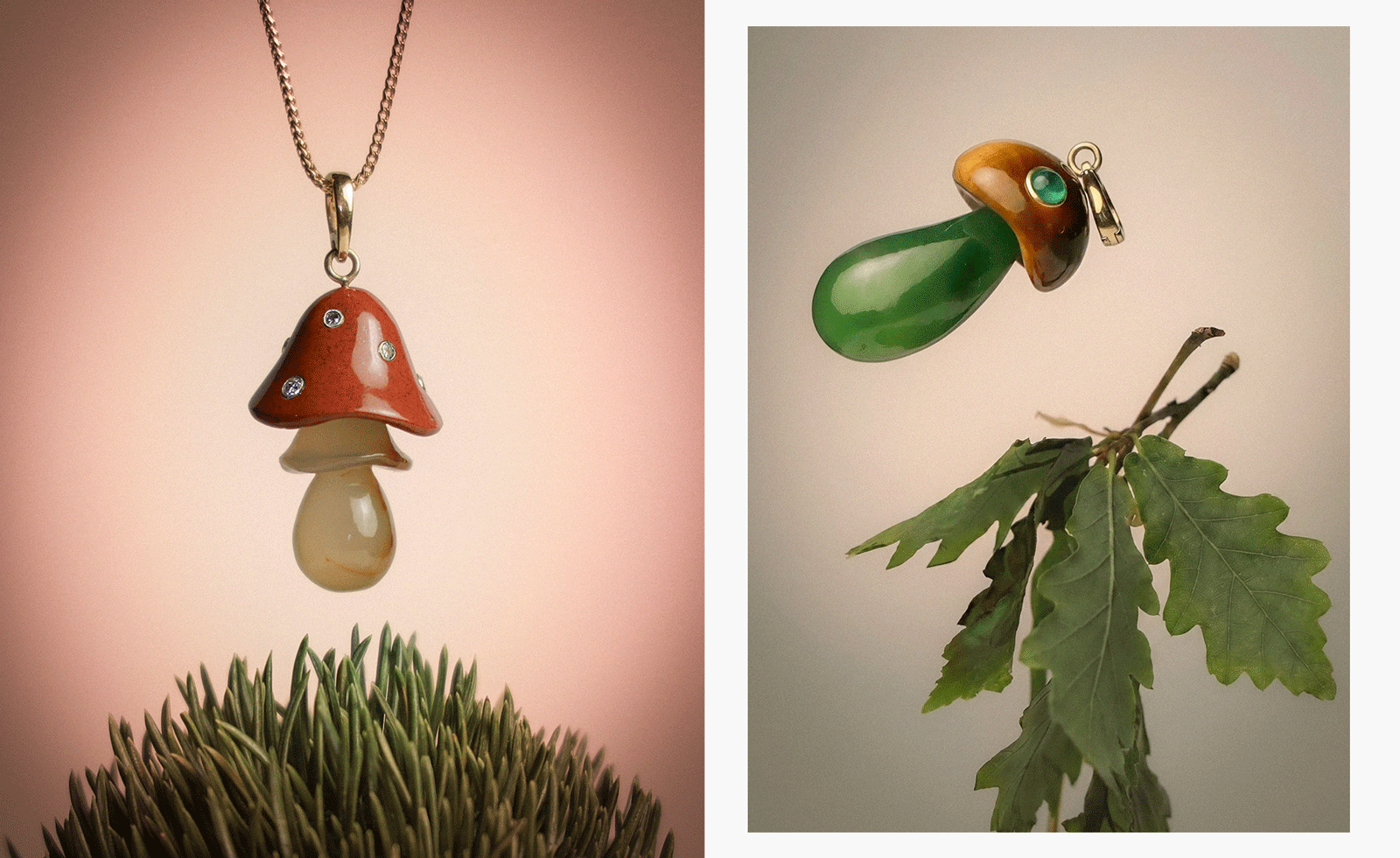 mushroom jewellery hanging from chains