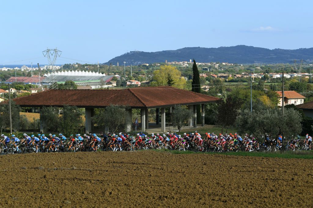 RIMINI ITALY OCTOBER 14 Peloton Landscape during the 103rd Giro dItalia 2020 Stage Eleven a 182 km stage from Porto SantElpidio to Rimini girodiitalia Giro on October 14 2020 in Rimini Italy Photo by Tim de WaeleGetty Images