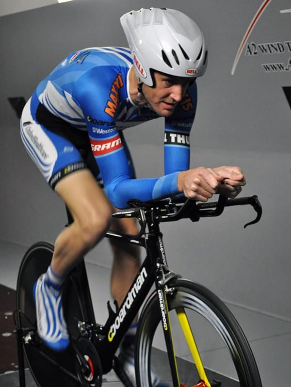 Rory Sutherland gets warmed up in the wind tunnel.
