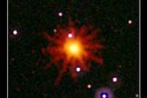 Images from Swift's Ultraviolet/Optical (white, purple) and X-Ray telescopes (yellow and red) were combined to make this view of Swift J1644+57.