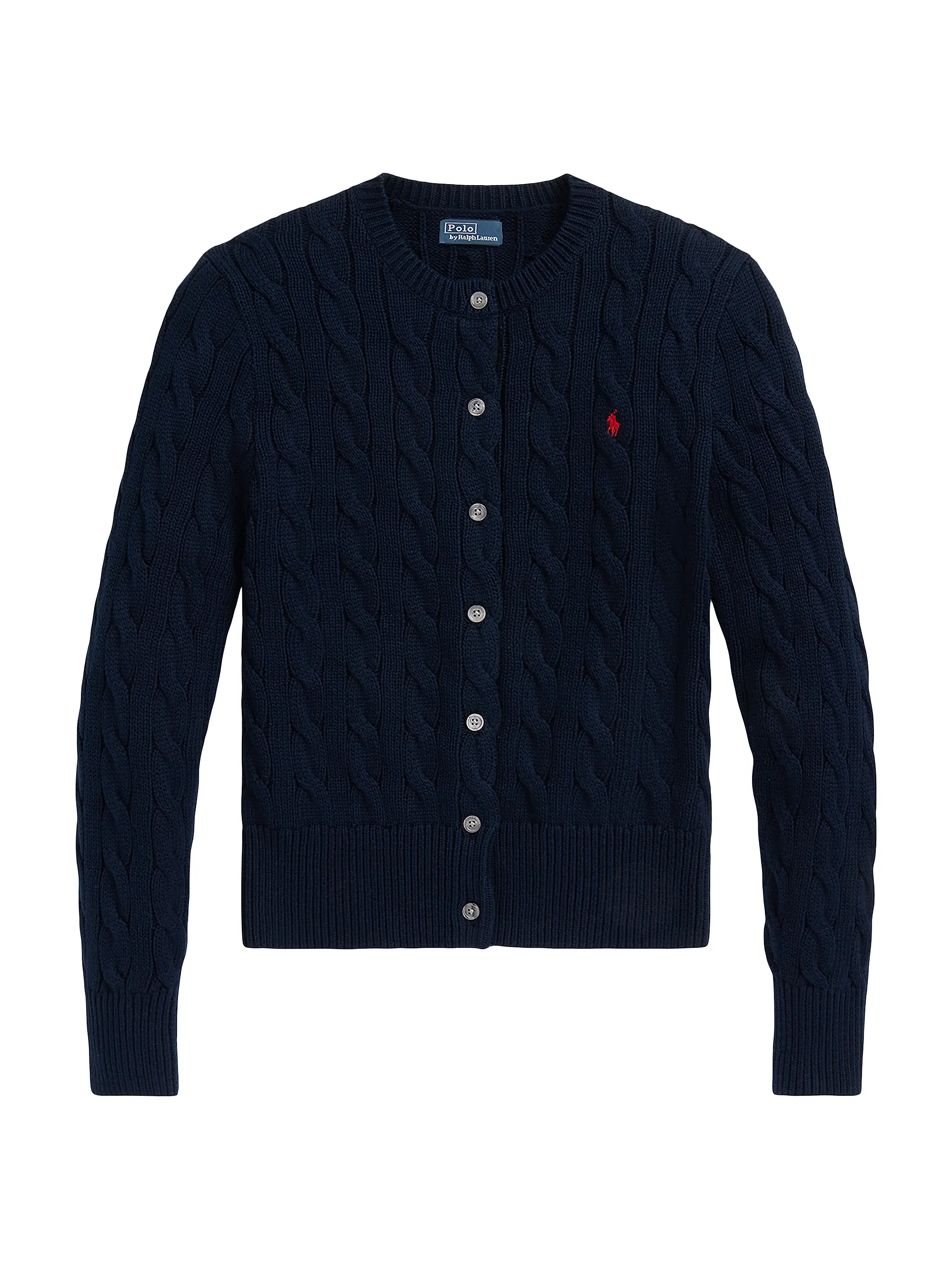 Cable-Knit Cotton Crewneck Cardigan