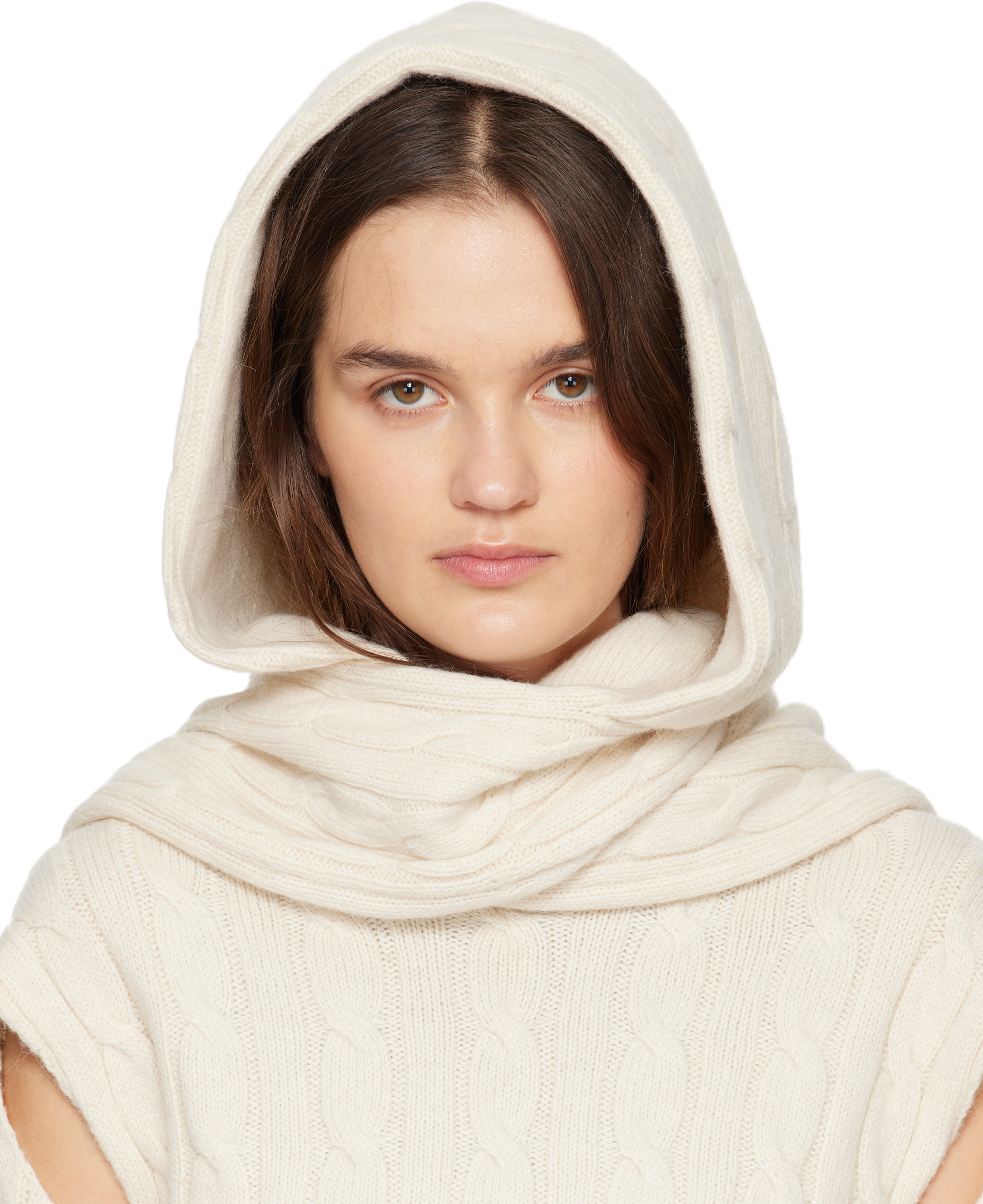 Off-White Convertible Cable Knit Hooded Scarf