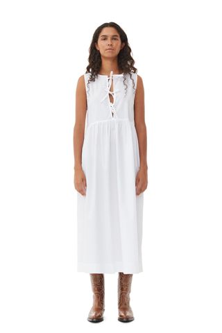 White Cotton Poplin Midi Dress