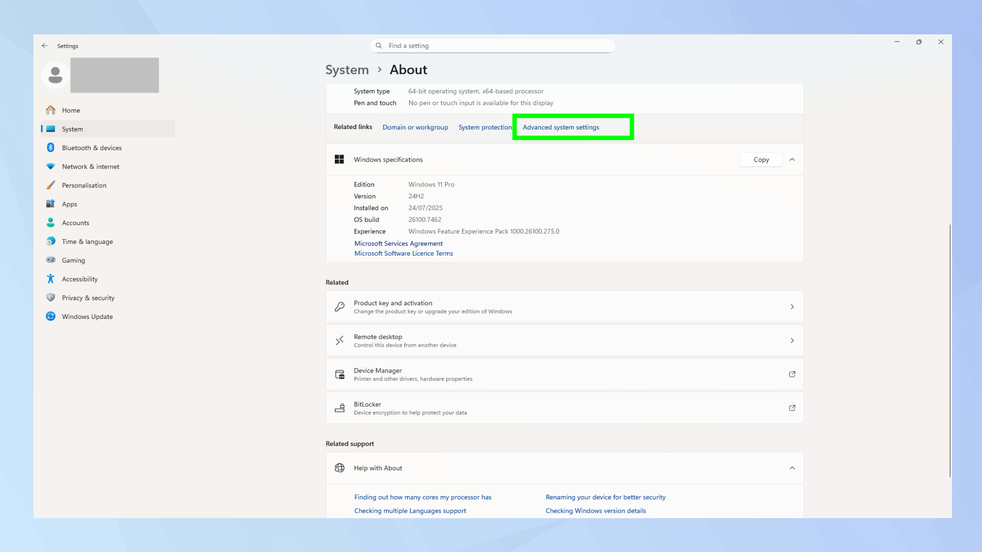 Click Advanced system settings