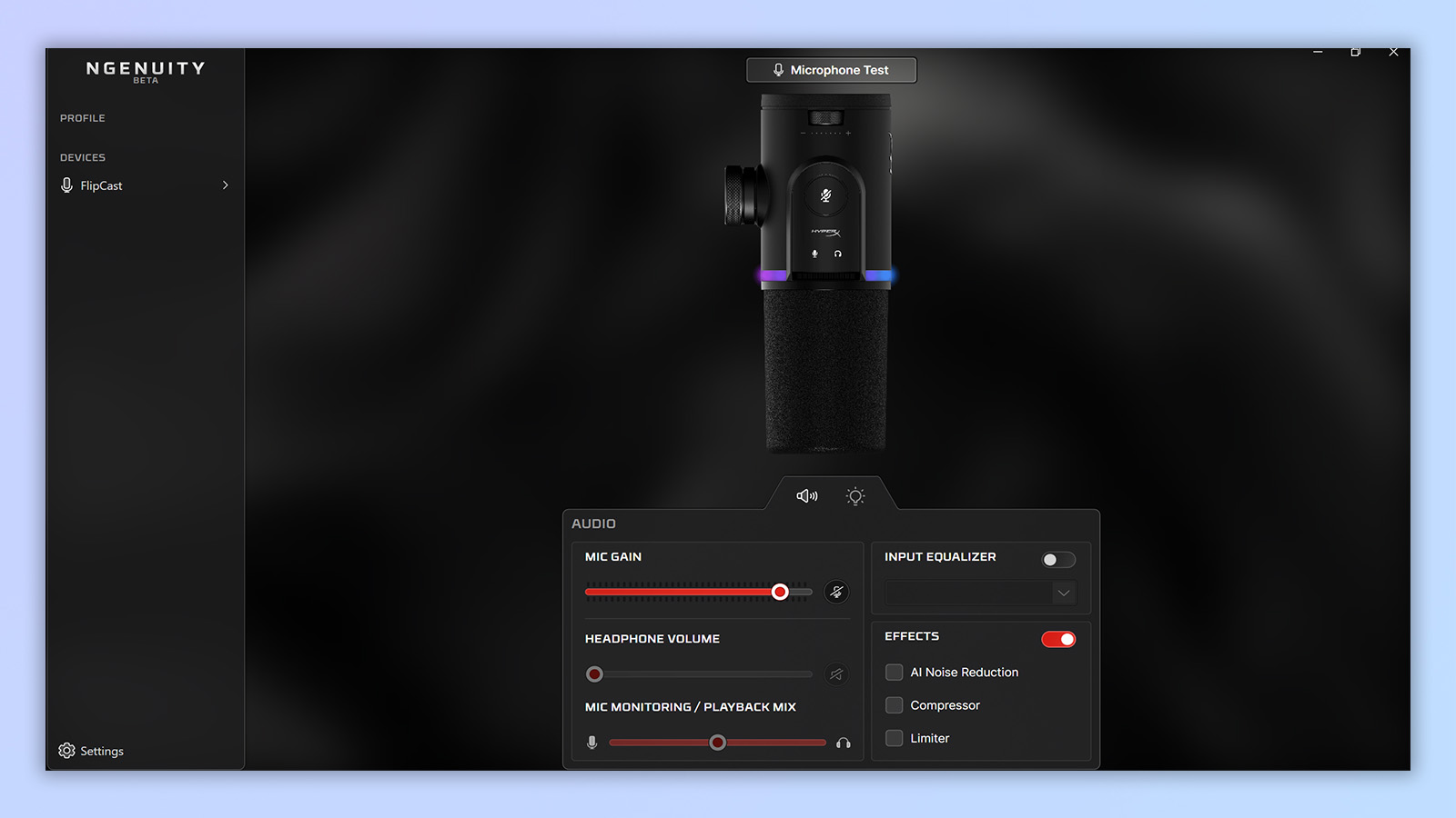 a screenshot from the hyperx ngenuity app showing custom controls and UI