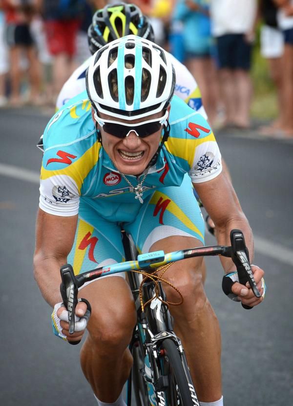 Astana's Alexander Vinokourov feels the pinch on stage 13 of the 2012 Tour de France