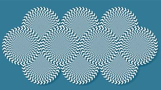 an illustration of the classic rotating snakes illusion, made up of many concentric circles with alternating stripes layered on top of each other