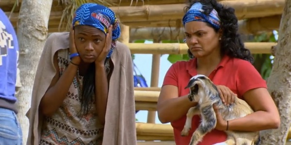 Michaela, Sandra, and a baby goat on Survivor Game Changers