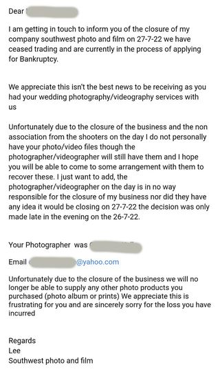 South West Photo and Film business goes bankrupt leaving hundreds without a photographer